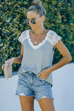 Gray V Neck Eyelash Lace Knit Tank for Women LC253399-11