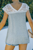 Gray V Neck Eyelash Lace Knit Tank for Women LC253399-11