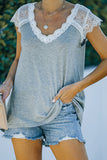 Gray V Neck Eyelash Lace Knit Tank for Women LC253399-11