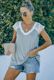 Gray V Neck Eyelash Lace Knit Tank for Women LC253399-11