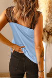 LC251886-4-S, LC251886-4-M, LC251886-4-L, LC251886-4-XL, LC251886-4-2XL, Sky Blue Women's V Neck Sleeveless Lace Trim Camisole Sleeveless Tank Top