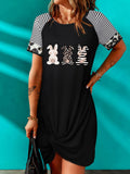Easter Rabbit Graphic Mini Dress with Tie Knot