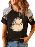 Easter Egg Print Stripe Leopard Rabbit Print Funny T-Shirt