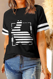 Black Easter Bunny Print Short Sleeve Striped T-shirt LC25214804-2