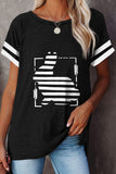 Black Easter Bunny Print Short Sleeve Striped T-shirt LC25214804-2