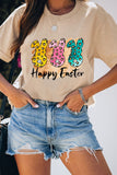 Khaki Easter Day Animal Leopard Letter Print Graphic Tee LC25214810-16