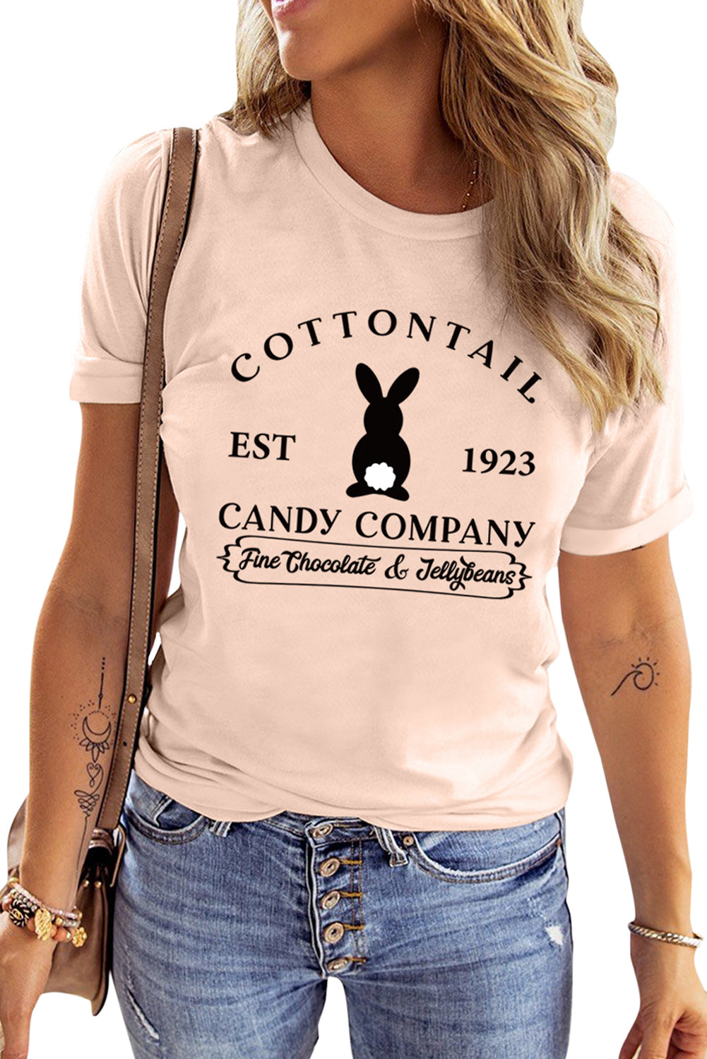 Pink Easter Graphic Tee Tops CANDY COMPANY Rabbit Short Sleeve T-shirt LC25214845-10