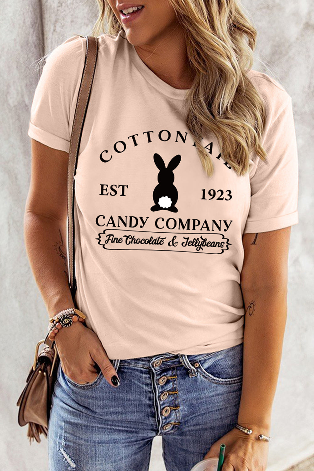 Pink Easter Graphic Tee Tops CANDY COMPANY Rabbit Short Sleeve T-shirt LC25214845-10