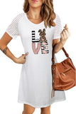 White LOVE Rabbit Leopard Striped T-shirt Dress Short Sleeve Tee Tops LC619957-1