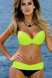 Yellow Striped Blue Padded Push-up Bikini Swimsuit for Women LC410077-7