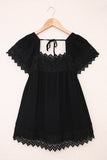 Black Womens Lace Top Pom Pom Splicing Square Neck Blouse LC25112089-2