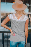 Gray V Neck Eyelash Lace Knit Tank for Women LC253399-11