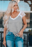 Gray V Neck Eyelash Lace Knit Tank for Women LC253399-11