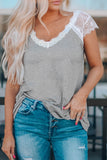 Gray V Neck Eyelash Lace Knit Tank for Women LC253399-11