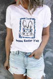 White Happy Easter Y’all Crew Neck T Shirt Bunny Tee Tops LC25214937-1