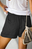Black Women Comfy Drawstring Lightweight Short Pants with Pockets LC7711001-302