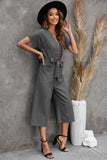 LC643609-11-S, LC643609-11-M, LC643609-11-L, LC643609-11-XL, LC643609-11-2XL, Gray Women's Casual Long Pants Romper V Neck Pocketed Jumpsuit