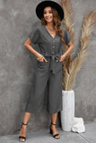 LC643609-11-S, LC643609-11-M, LC643609-11-L, LC643609-11-XL, LC643609-11-2XL, Gray Women's Casual Long Pants Romper V Neck Pocketed Jumpsuit