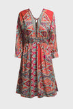 LC221873-22-S, LC221873-22-M, LC221873-22-L, LC221873-22-XL, Multicolor Bohemian 3/4 Sleeve V Neck Vintage Mini Dress for Women