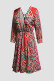 LC221873-22-S, LC221873-22-M, LC221873-22-L, LC221873-22-XL, Multicolor Bohemian 3/4 Sleeve V Neck Vintage Mini Dress for Women