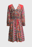 LC221873-22-S, LC221873-22-M, LC221873-22-L, LC221873-22-XL, Multicolor Bohemian 3/4 Sleeve V Neck Vintage Mini Dress for Women