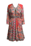 LC221873-22-S, LC221873-22-M, LC221873-22-L, LC221873-22-XL, Multicolor Bohemian 3/4 Sleeve V Neck Vintage Mini Dress for Women