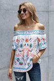 White Floral Print Off Shoulder Short Sleeve Summer Blouses T-Shirt ZC253506-1