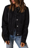 Black Women's Jean Jacket Frayed Trim Button Up Denim Jacket LC788101-2