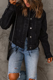 Black Women's Jean Jacket Frayed Trim Button Up Denim Jacket LC788101-2