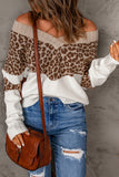 Leopard Women’s Casual Leopard Splicing Off Shoulder Pullover Sweater Pullover Tops LC2722175-20