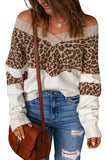 Leopard Women’s Casual Leopard Splicing Off Shoulder Pullover Sweater Pullover Tops LC2722175-20