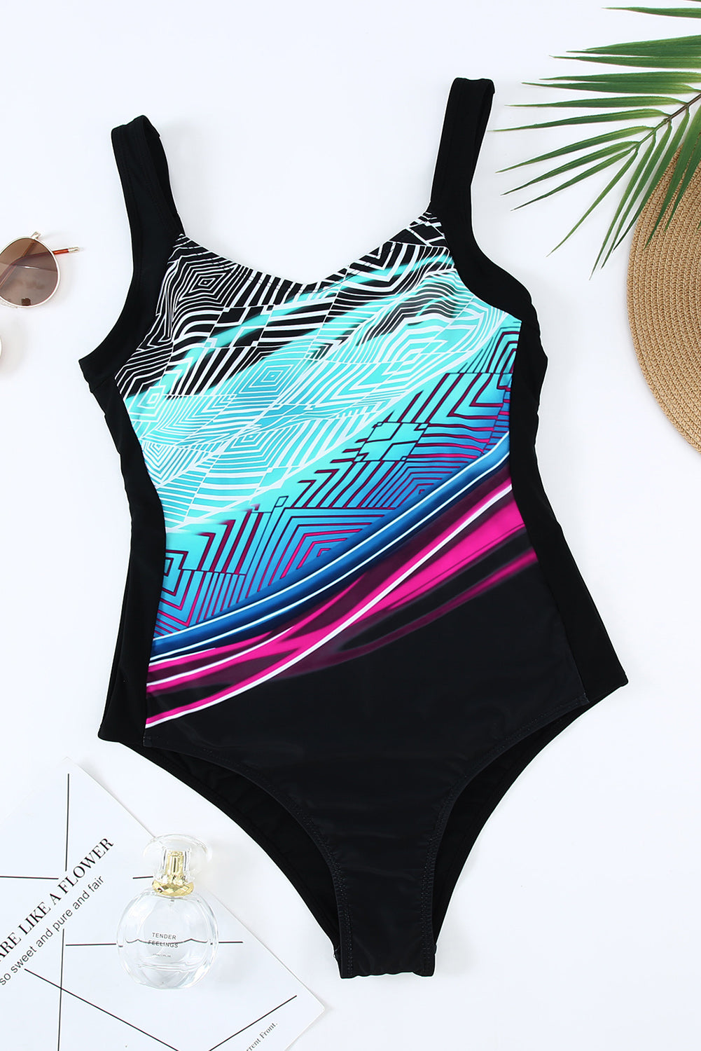 LC442787-4-S, LC442787-4-M, LC442787-4-L, LC442787-4-XL, LC442787-4-2XL, Sky Blue Women's One Piece Swimsuit Striped Pattern Print Sleeveless Bathing Suit