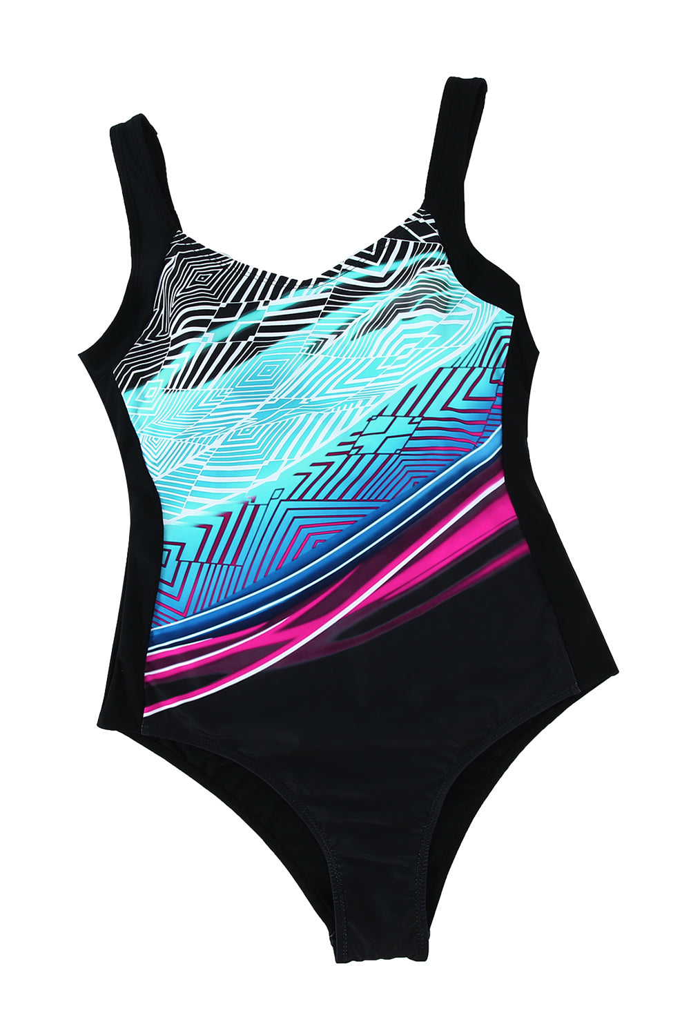 LC442787-4-S, LC442787-4-M, LC442787-4-L, LC442787-4-XL, LC442787-4-2XL, Sky Blue Women's One Piece Swimsuit Striped Pattern Print Sleeveless Bathing Suit