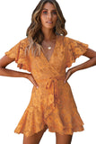 orange White Mini Dress Wrap V Neck Floral Lace Short Dress LC224799-7