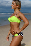 yellow stripes Striped Blue Padded Push-up Bikini Swimsuit for Women LC410077-107