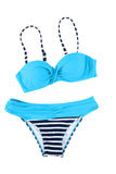 Blue Striped Blue Padded Push-up Bikini Swimsuit for Women LC410077-4