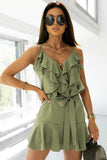 Green Women's V Neck Ruffle Bow Knot Sleeveless Mini Dress LC2211901-9