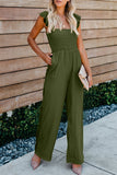 Green Ruffle Sleeve Smocked Bodice Wide Leg Jumpsuit for Women LC643773-9
