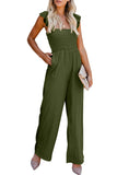 Green Ruffle Sleeve Smocked Bodice Wide Leg Jumpsuit for Women LC643773-9