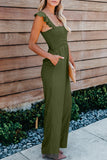 Green Ruffle Sleeve Smocked Bodice Wide Leg Jumpsuit for Women LC643773-9