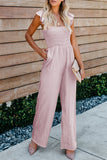 Pink Ruffle Sleeve Smocked Bodice Wide Leg Jumpsuit for Women LC643773-10