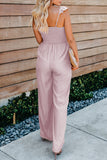 Pink Ruffle Sleeve Smocked Bodice Wide Leg Jumpsuit for Women LC643773-10