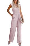 Pink Ruffle Sleeve Smocked Bodice Wide Leg Jumpsuit for Women LC643773-10