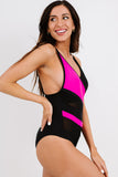 Rose Colorblock Mesh Backless One Piece Bathing Suit LC442720-6