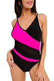 Rose Colorblock Mesh Backless One Piece Bathing Suit LC442720-6