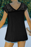 Black V Neck Eyelash Lace Knit Tank for Women LC253399-2