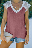 Red V Neck Eyelash Lace Knit Tank for Women LC253399-3