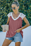 Red V Neck Eyelash Lace Knit Tank for Women LC253399-3