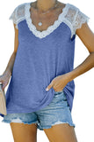 Blue V Neck Eyelash Lace Knit Tank for Women LC253399-5
