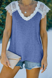 Blue V Neck Eyelash Lace Knit Tank for Women LC253399-5